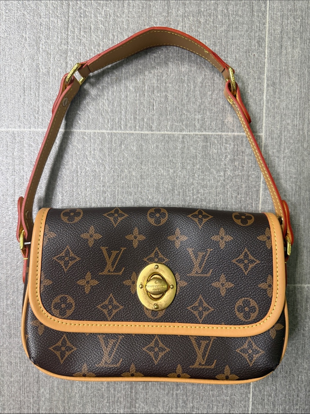 Brown Monogram Shoulder Bag with Tan Trim